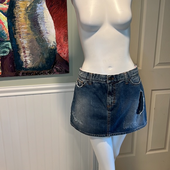 Dolce & Gabbana Distressed Denim Mini Skirt Colorful Sweater Knit Patches 90s - Picture 10 of 15